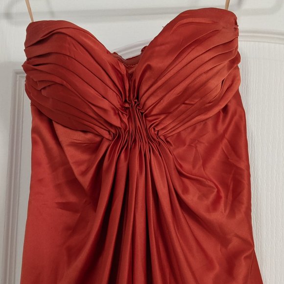 XXS Burnt Orange Strapless Satin Dress - Picture 2 of 5